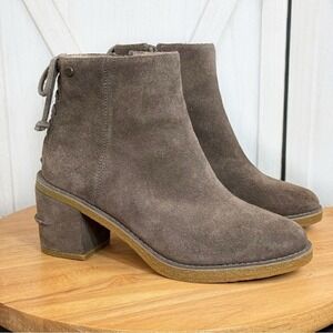 UGG‎ Grey Suede Lace Up Ankle Boots Block Heel Women
